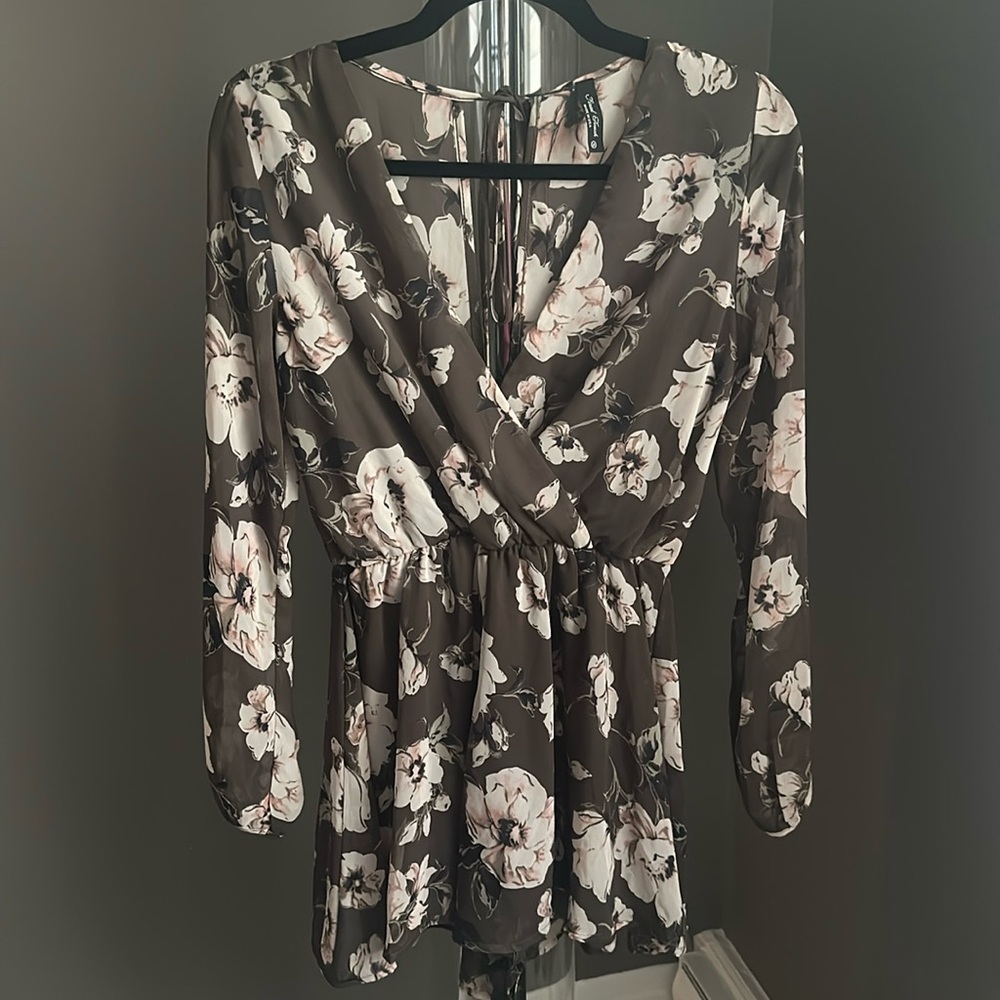 Olive Green Floral Romper - S